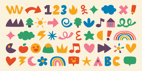 Hand Drawn Childish Characters And Objects