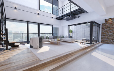 Bright, spacious loft-style living room