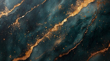 Abstract design featuring dark teal and gold marbling.