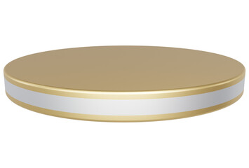 Gold adn white pedestal display platform with modern podium stand. Empty Exhibition stage background or empty product shelves.