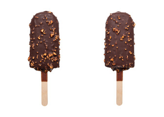ice cream popsicle with chocolate coating and nuts isolated on transparent background