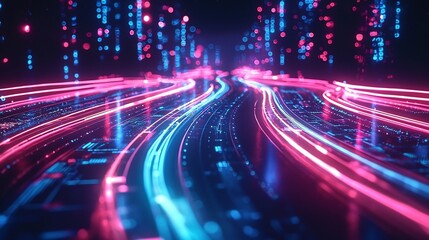 Fototapeta premium Focus Optimization Planning, Futuristic Neon-Lit Highway Visualization for Corporate Planning and Tech Optimization