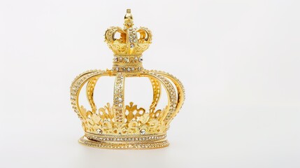 Golden Crown on White Background - an elegant symbol of royalty and luxury. The striking crown contrasts beautifully against the white backdrop.