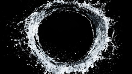 Dynamic Water Splash Forming a Circular Frame Against a Black Background: A High-Resolution Image Ideal for Design Projects