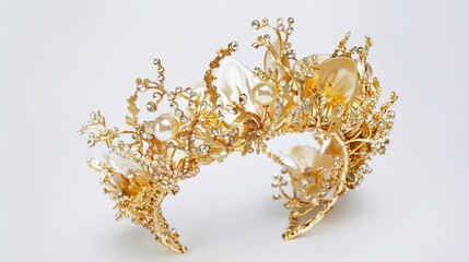Golden Crown on White Background - an elegant symbol of royalty and luxury. The striking crown contrasts beautifully against the white backdrop.