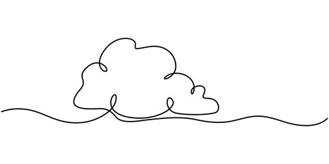 Cloud one line drawing, Clouds one continuous line drawing, Line art drawing of a continuous sun and clouds, illustration of cloud and sun weather continous one line art, Vector illustration drawn.