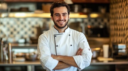 Fototapeta premium Portrait of a Smiling Chef in a Restaurant Kitchen
