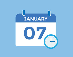 January 7 Calendar Day or Calender Date for Deadlines or Appointment. calendar date icon on white background.
