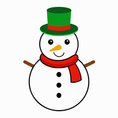 a snowman outline vector art illustration with hat and scarf on a white background
