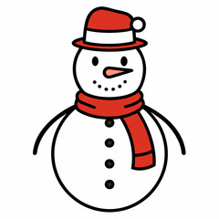 a snowman outline vector art illustration with hat and scarf on a white background
