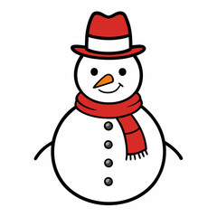 a snowman outline vector art illustration with hat and scarf on a white background