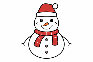 a snowman outline vector art illustration with hat and scarf on a white background