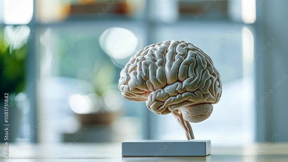 Poster detailed anatomical model of the human brain is displayed on a table, offering insights into the com