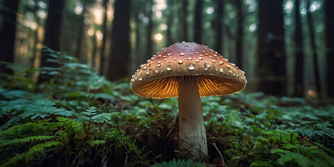cool mushroom in the forest, created by Generative AI