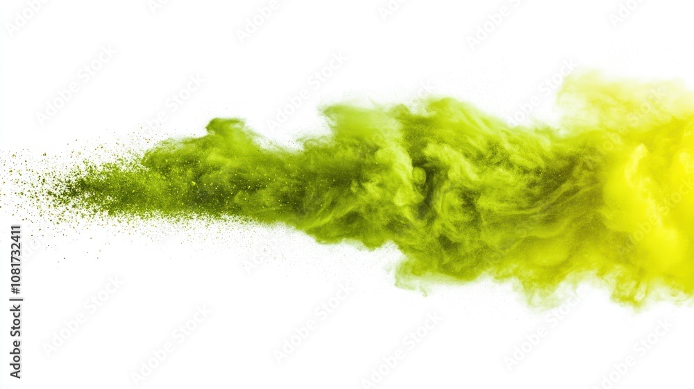Poster a vibrant explosion of green powder creating a dynamic visual effect.
