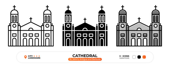 Obraz premium Cathedral Line Icon. St.John’s Antigua and Barbuda, Capital Color Symbol, Silhouette, Editable Stroke.