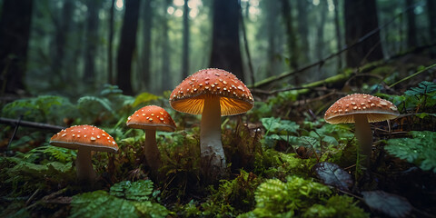 Fototapeta premium cool mushroom in the forest, created by Generative AI