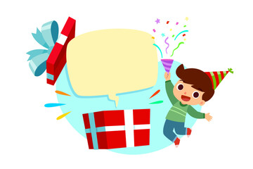 boy celebrating with opened gift box