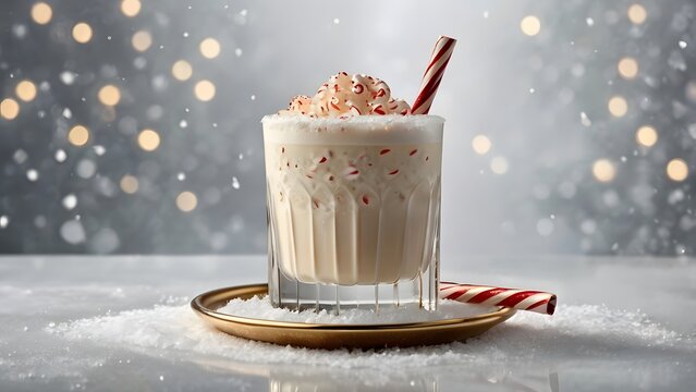 Peppermint White Russian on a golden coaster with smoke in a cozy winter setting. AI-Generated	