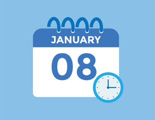 January 8 Calendar Day or Calender Date for Deadlines or Appointment. calendar date icon on white background.
