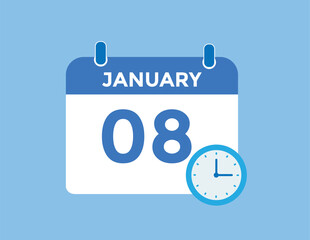 January 8 Calendar Day or Calender Date for Deadlines or Appointment. calendar date icon on white background.
