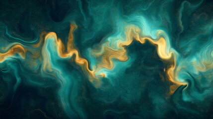 Dynamic fractal pattern with intricate swirling details, high contrast colors of turquoise, gold, and dark indigo, mesmerizing visual effect wallpaper and background