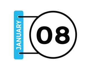 January 8 Calendar Day or Calender Date for Deadlines or Appointment. calendar date icon on white background.
