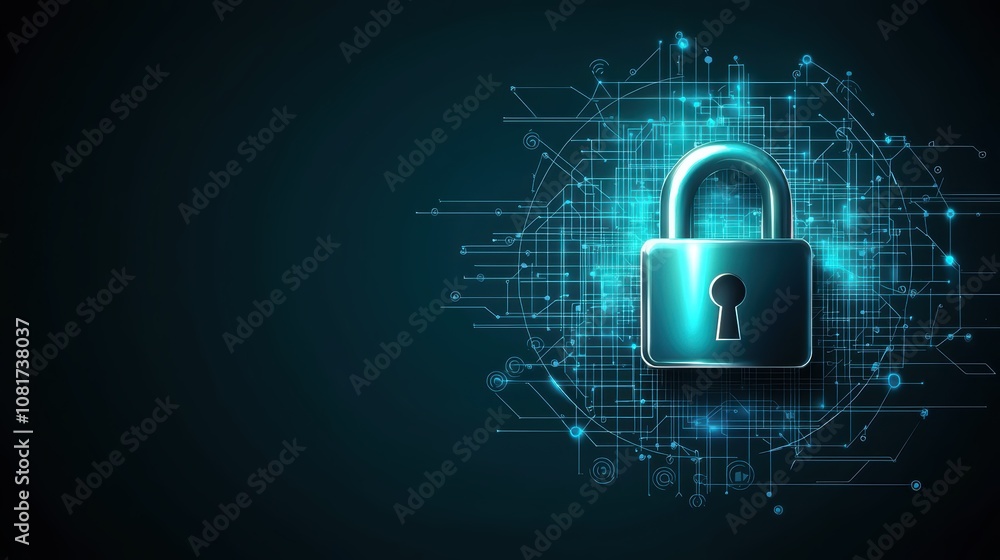 Aufkleber a digital padlock symbolizing cybersecurity, surrounded by glowing lines and data patterns, represen