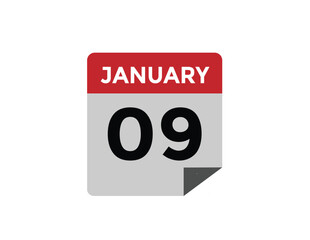 January 9 Calendar Day or Calender Date for Deadlines or Appointment. calendar date icon on white background.