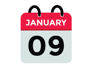 January 9 Calendar Day or Calender Date for Deadlines or Appointment. calendar date icon on white background.