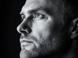 Obraz premium Close-up portrait of a pensive man with a beard