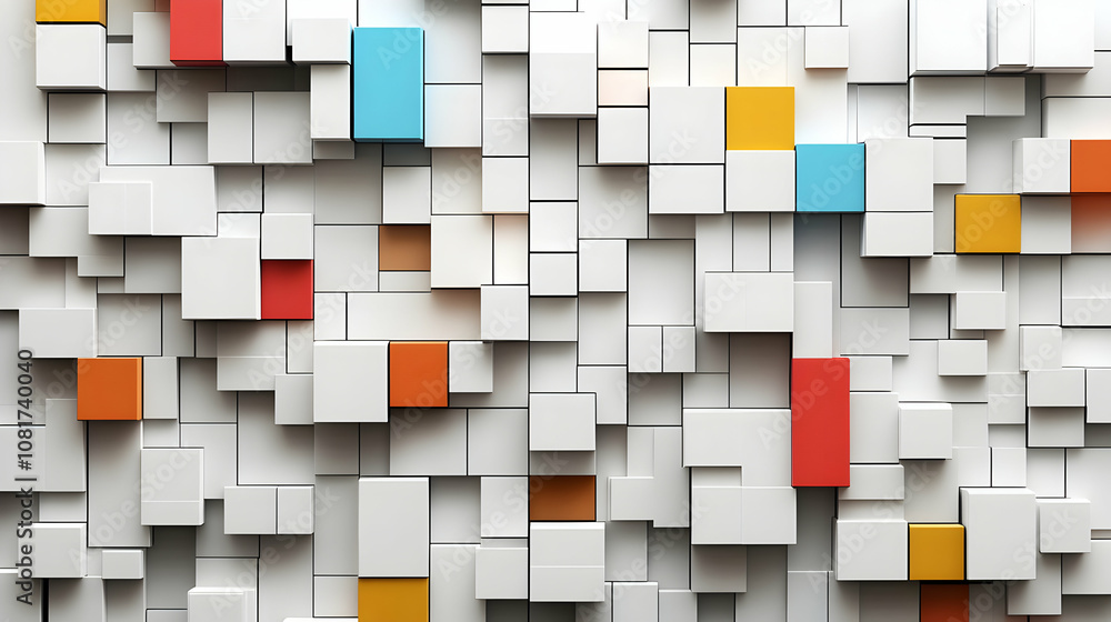 Poster abstract 3d render of interlocking colorful cubes on white background