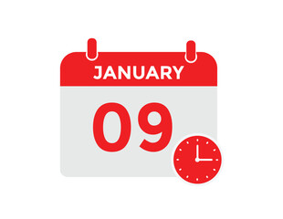 January 9 Calendar Day or Calender Date for Deadlines or Appointment. calendar date icon on white background.