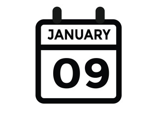 January 9 Calendar Day or Calender Date for Deadlines or Appointment. calendar date icon on white background.