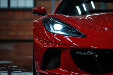 Fototapeta premium Close up of a red sports car. This image is perfect for automotive blogs, magazines, and advertisements.