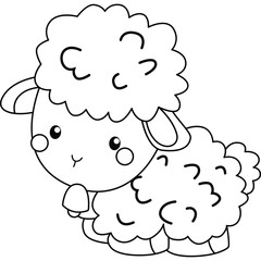 a vector of a sheep with a bell in black and white coloring in black and white coloring
