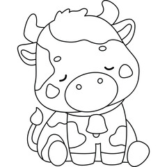 a vector of a cute cow in black and white coloring