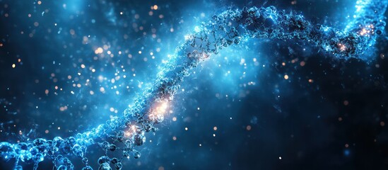 Obraz premium Abstract blue glowing helix with particles.