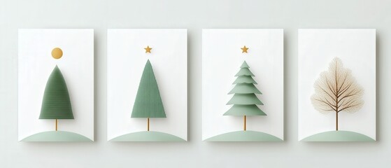 Minimalist winter landscape with abstract christmas trees