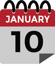 January 10 Calendar Day or Calender Date for Deadlines or Appointment. calendar date icon on white background.
