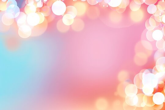 A soft, dreamy background with pastel bokeh lights in pink, orange, and blue hues. The image exudes a gentle, calming ambiance, ideal for festive or celebratory designs.