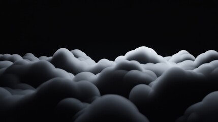 Fototapeta premium An abstract composition of soft, billowing cloud-like formations in shades of gray and white against dark background, evoking tranquility and mystery for creative projects.