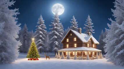 Naklejka premium winter landscape with christmas tree