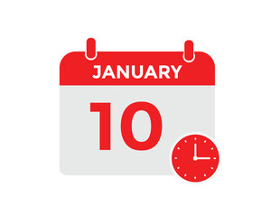 January 10 Calendar Day or Calender Date for Deadlines or Appointment. calendar date icon on white background.
