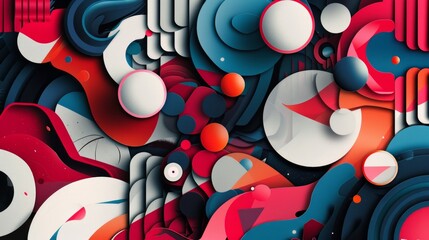 Abstract background with white, blue and red colors, consisting of various geometric shapes and lines