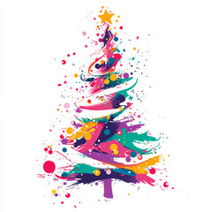 Colorful Abstract Christmas Tree with Splashes and Dots