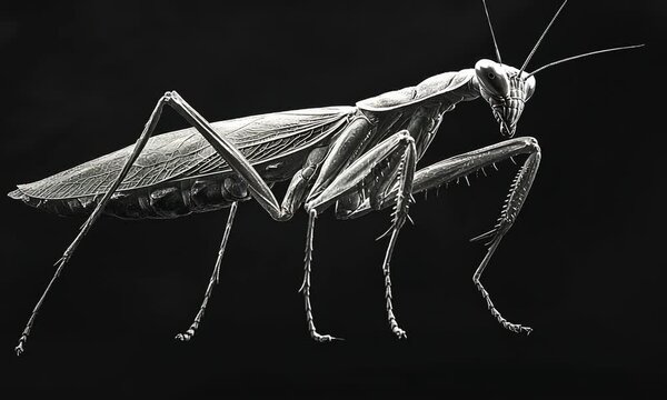 Praying Mantis in Black and White