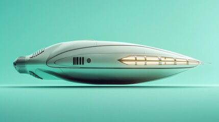 Detailed Metallic Futuristic Spaceship in Side Profile with Streamlined Design