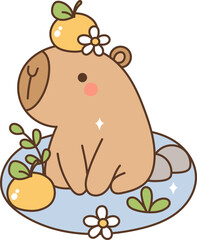 Groovy Capybara , Retro Vintage Capybara Illustration