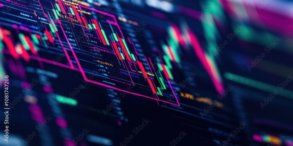 Aufkleber a close-up of a colorful financial trading chart with candlestick patterns.